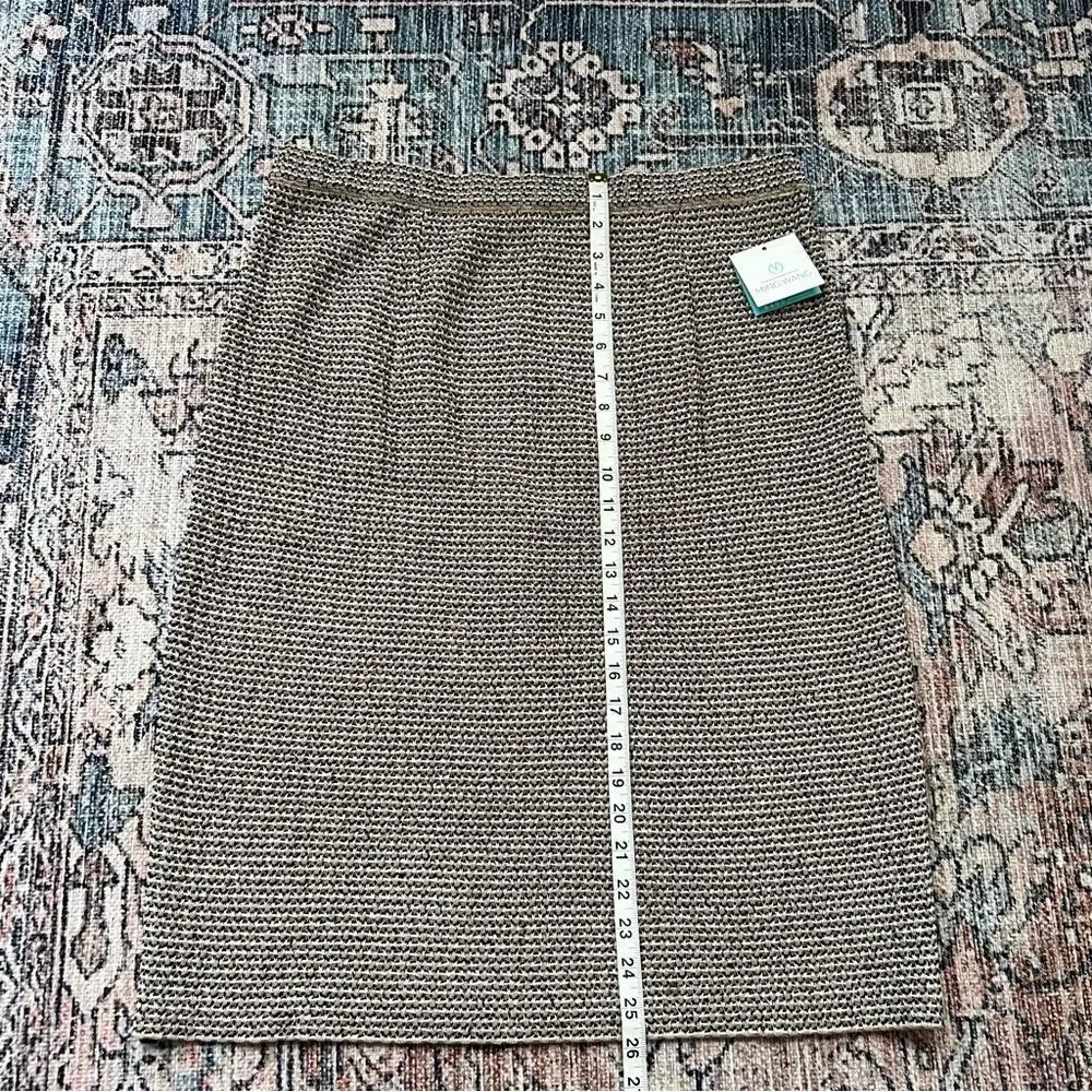Ming Wang NWT A-Line Tweed Knit Skirt Size Large Dark Umber/Twig/Black/Ivory